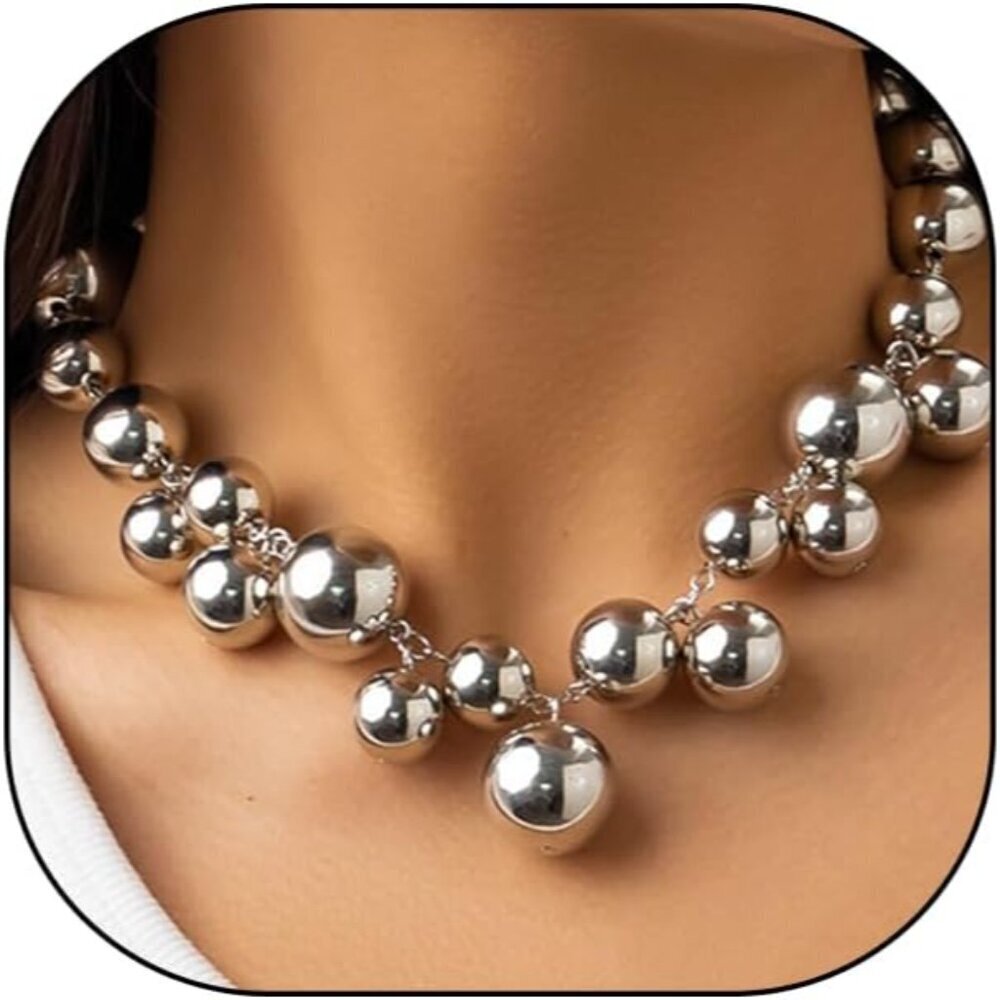 Chunky Pearls Statement Necklace Silver Gold White Dainty Jewelry Gift